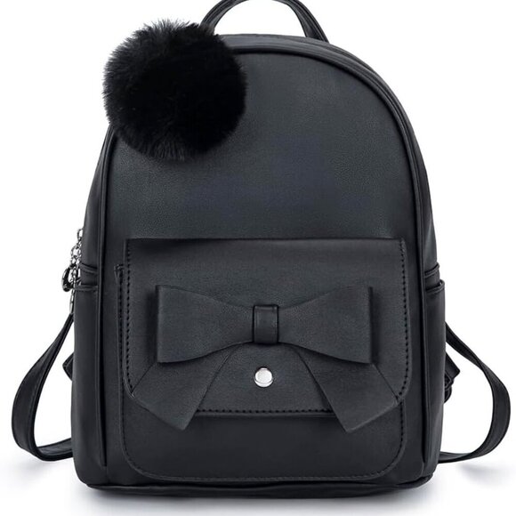 Girls Mini Backpack PU Leather Pompom Shoulder Bag for Women Teens Casual
